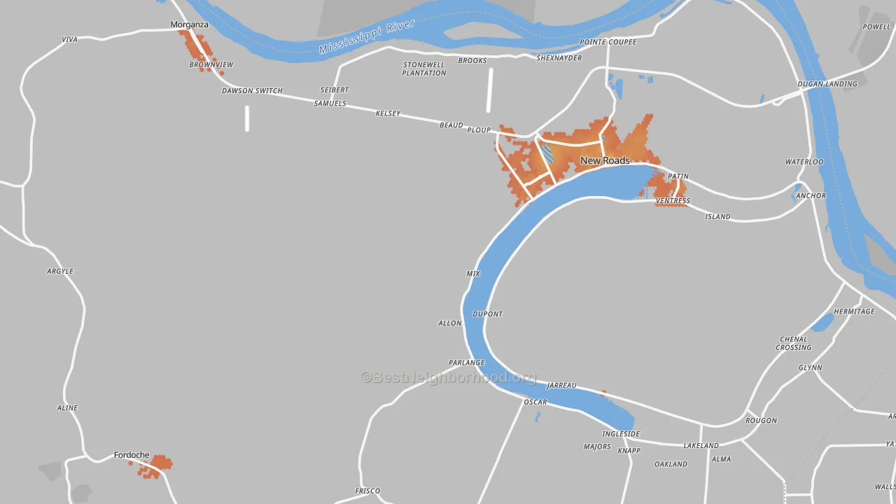 Bike Grade map of Pointe Coupee Parish, LA