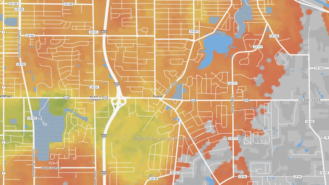 Bike Grade map of Poland, OH