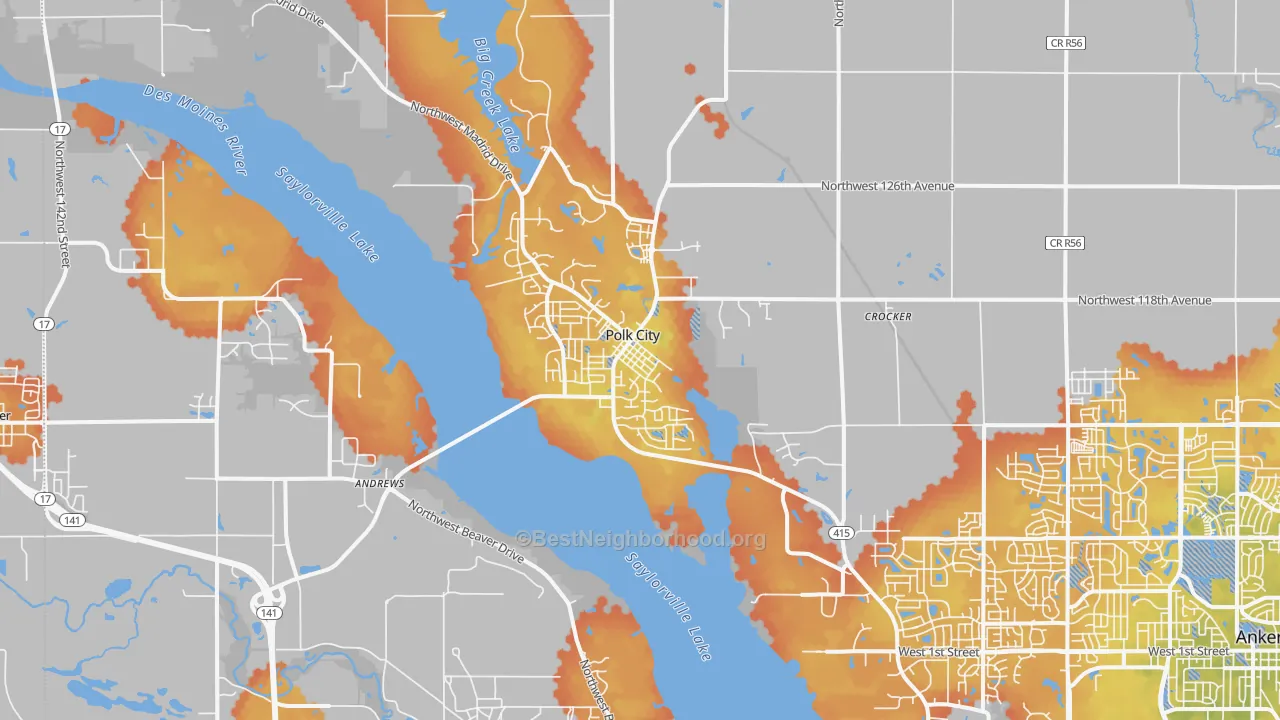 Bike Grade map of Polk City, IA
