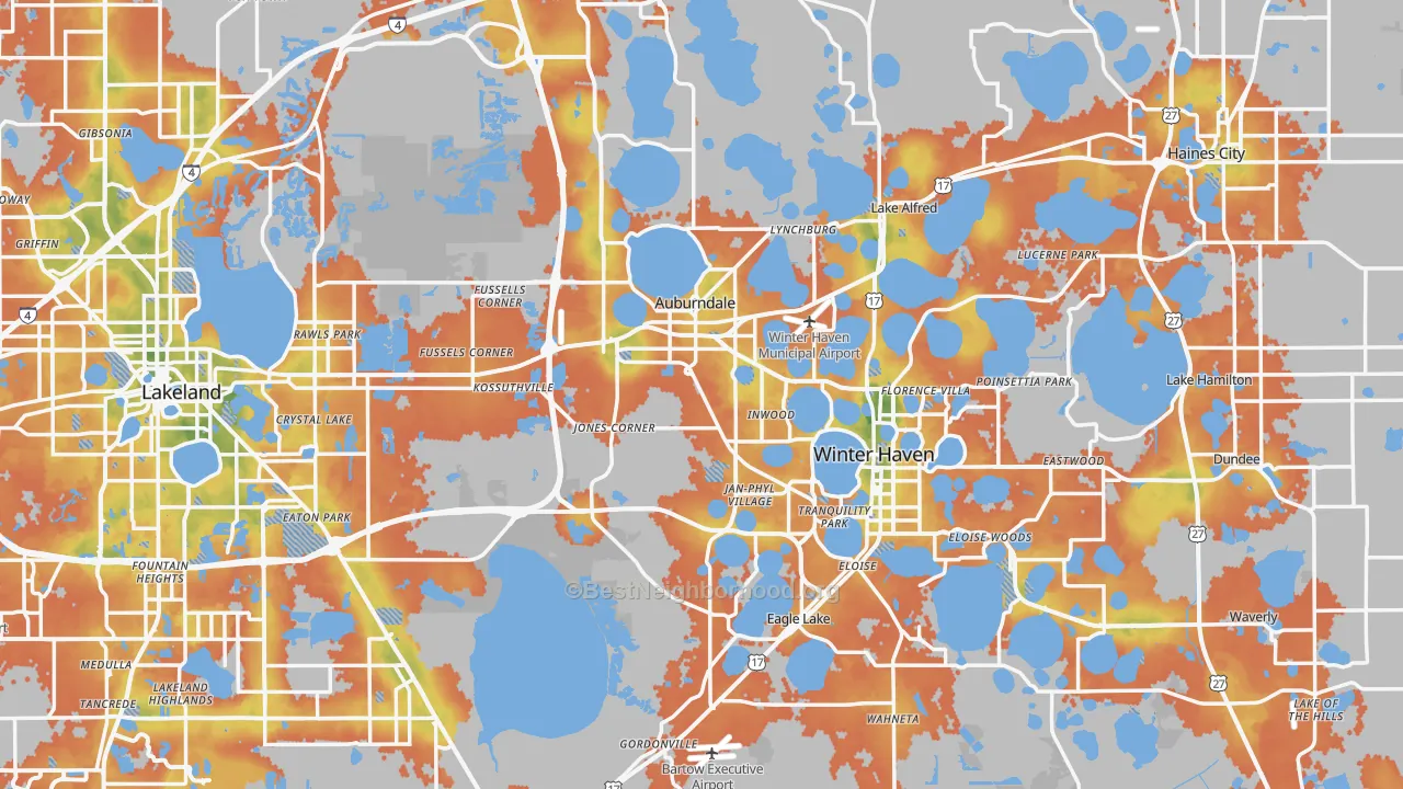 Bike Grade map of Polk County, FL