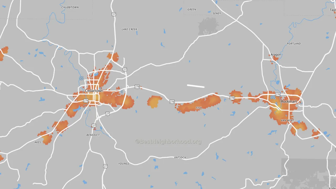 Bike Grade map of Polk County, GA