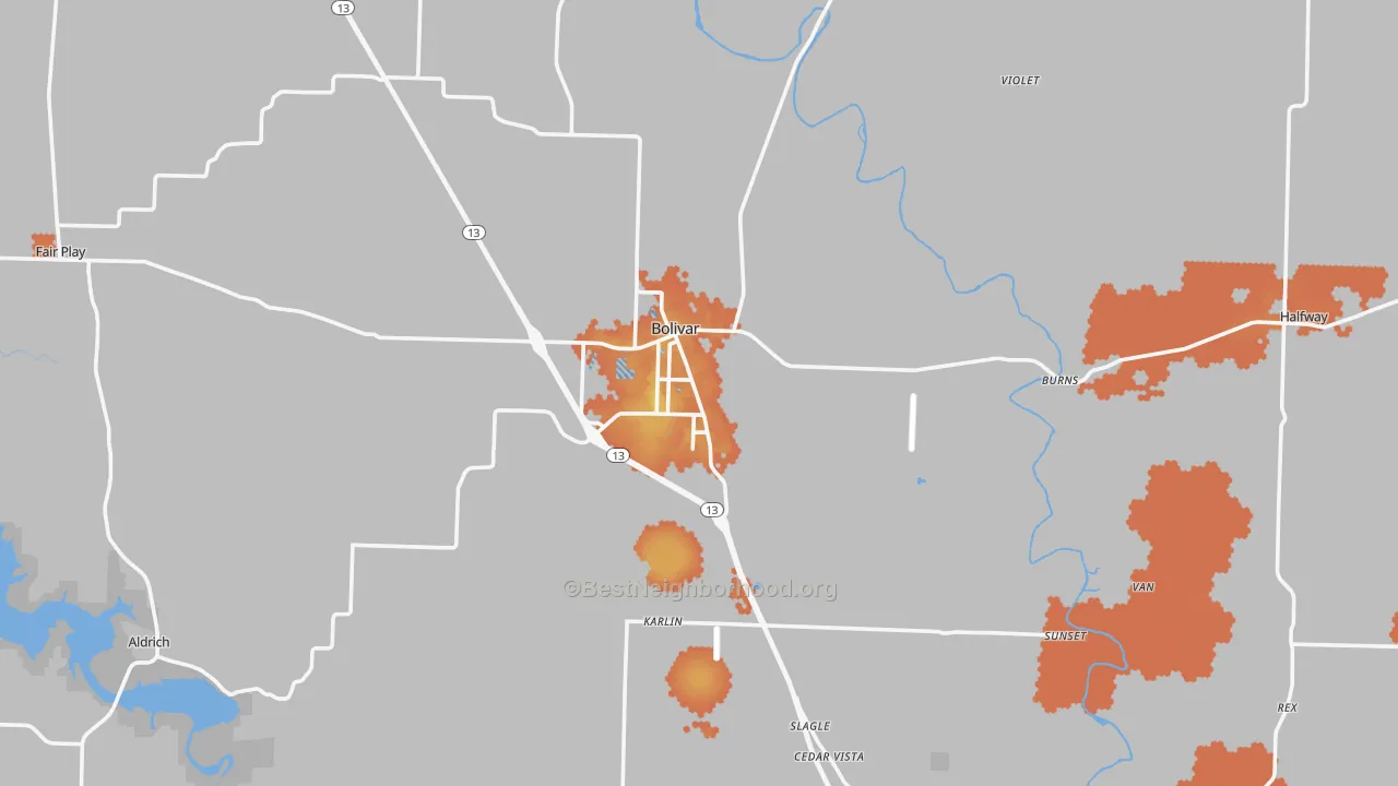 Bike Grade map of Polk County, MO