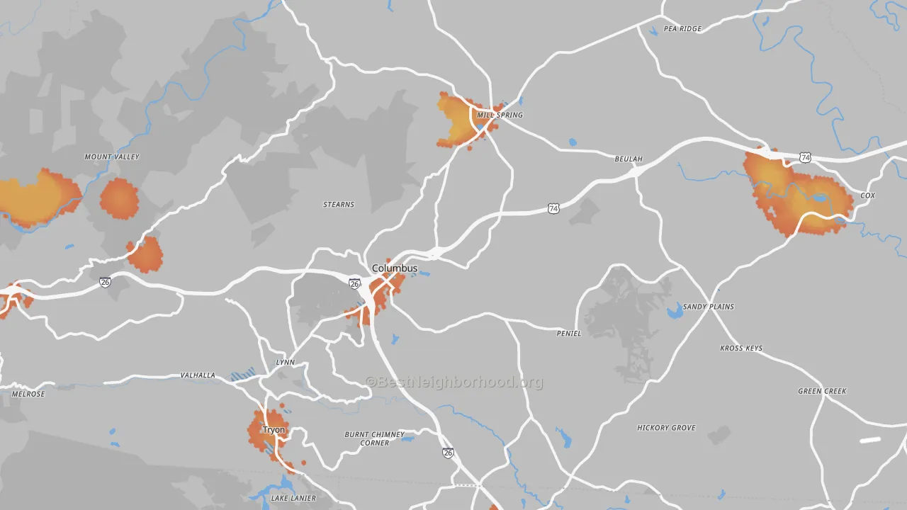 Bike Grade map of Polk County, NC