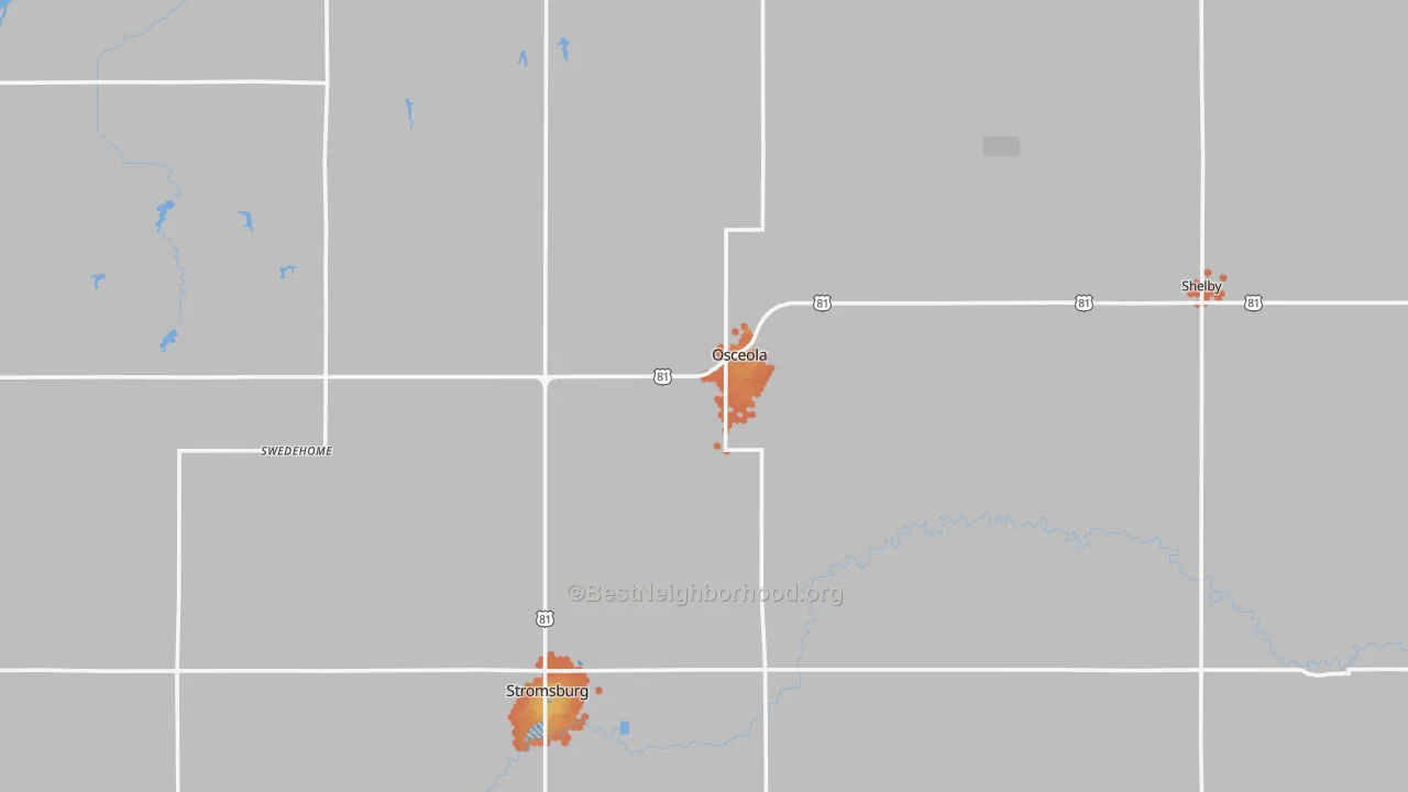 Bike Grade map of Polk County, NE