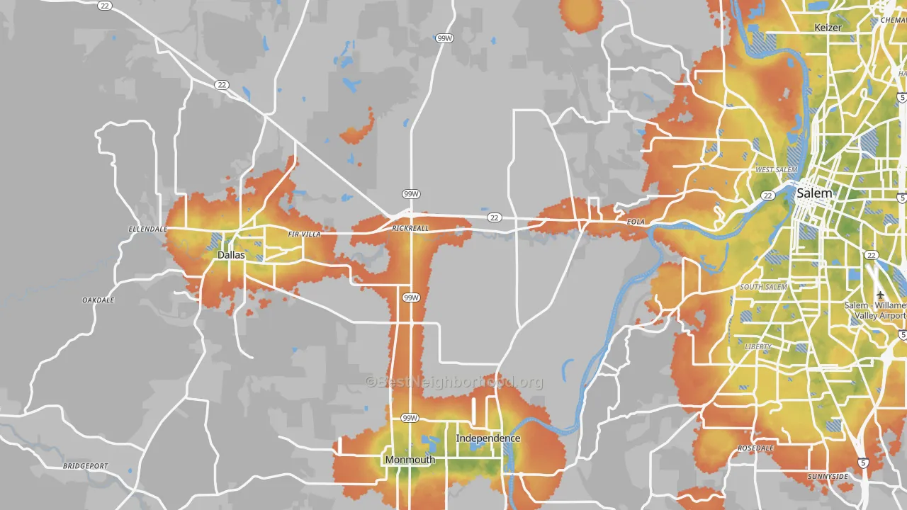 Bike Grade map of Polk County, OR