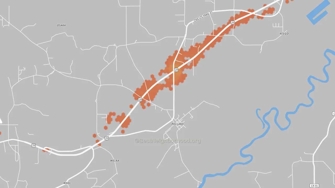 Bike Grade map of Pollard, AL