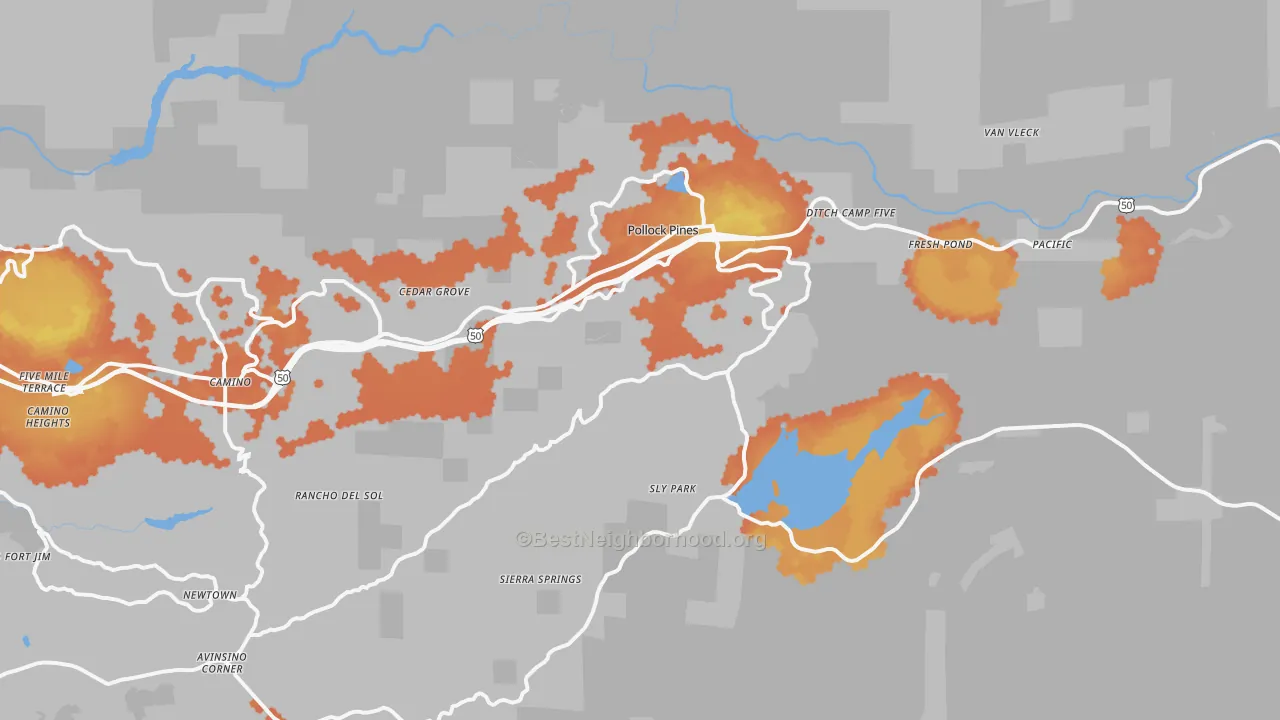 Bike Grade map of Pollock Pines, CA