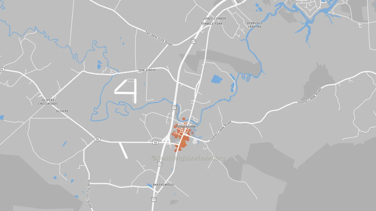 Bike Grade map of Pollocksville, NC