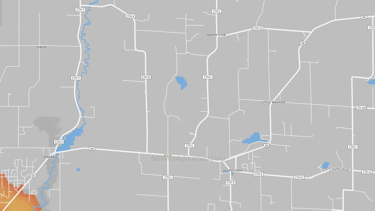 Bike Grade map of Polonia, WI
