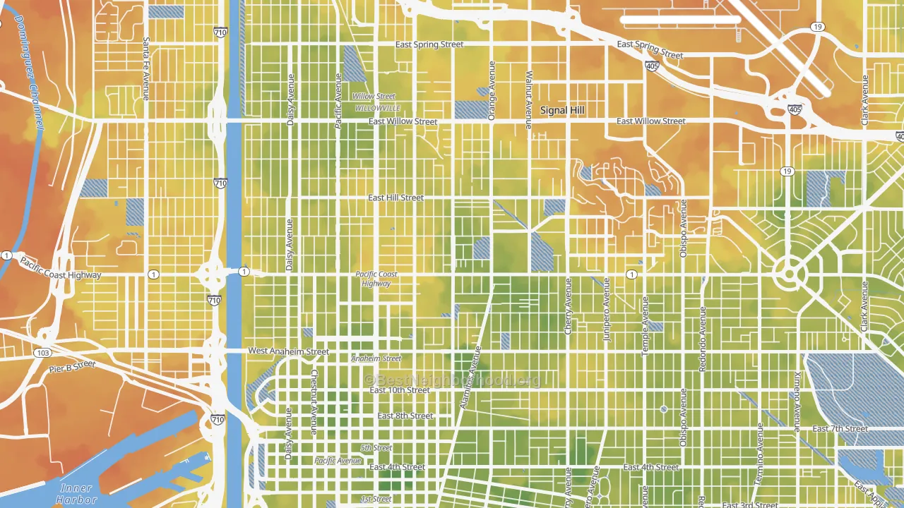 Bike Grade map of Poly High District, Long Beach, CA