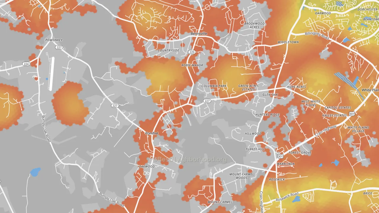 Bike Grade map of Pomfret, MD