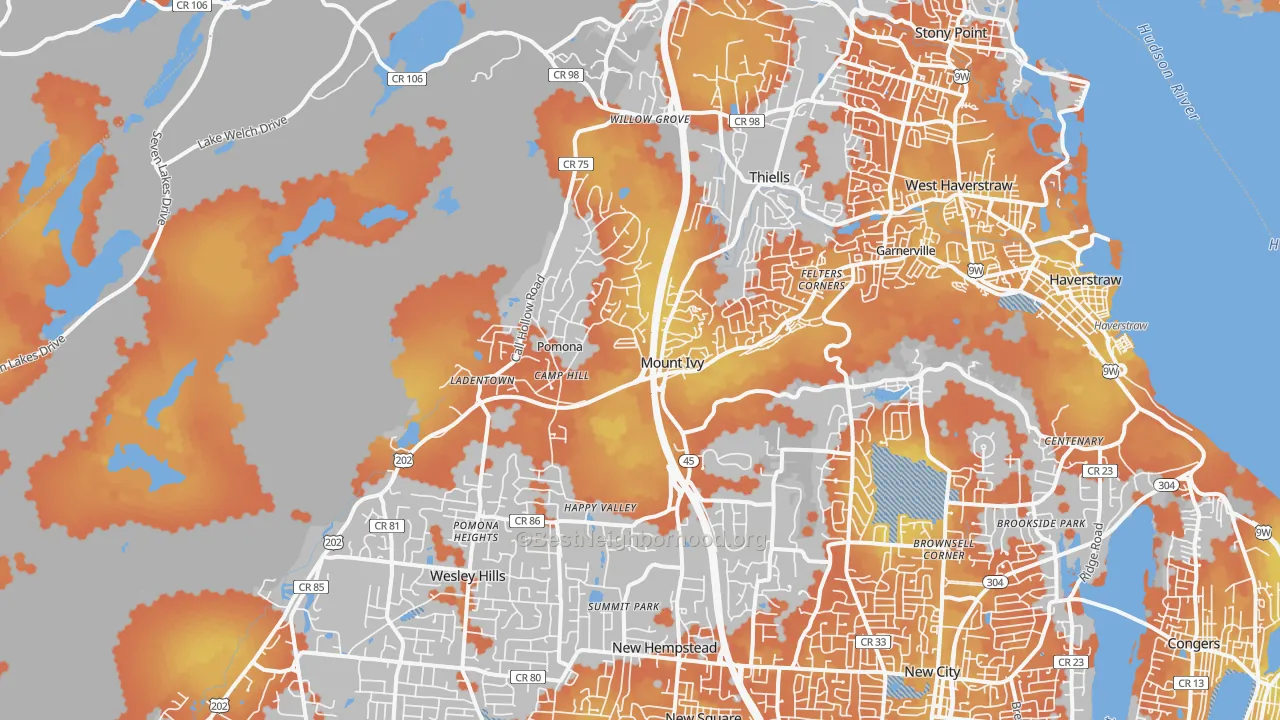 Bike Grade map of Pomona, NY