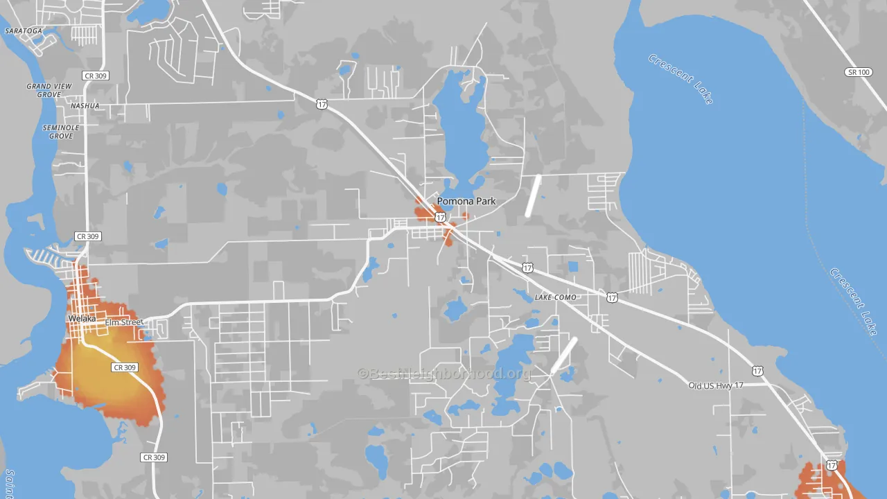 Bike Grade map of Pomona Park, FL