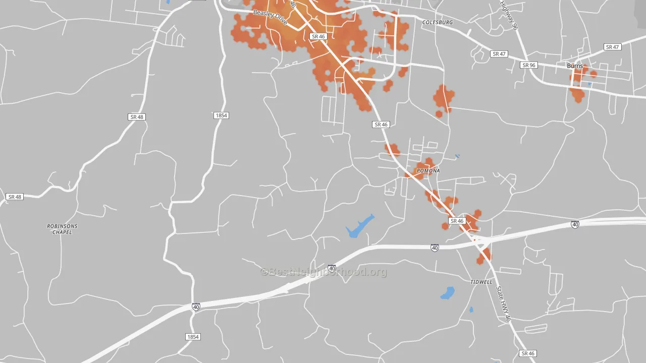 Bike Grade map of Pomona, TN