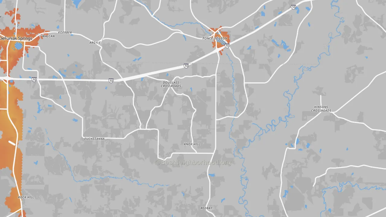 Bike Grade map of Ponce de Leon, FL