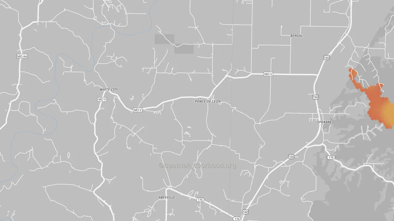 Bike Grade map of Ponce De Leon, MO