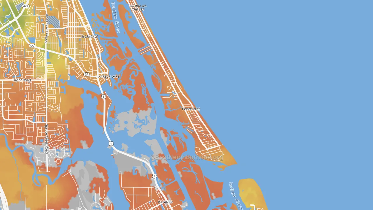 Bike Grade map of Ponce Inlet, FL