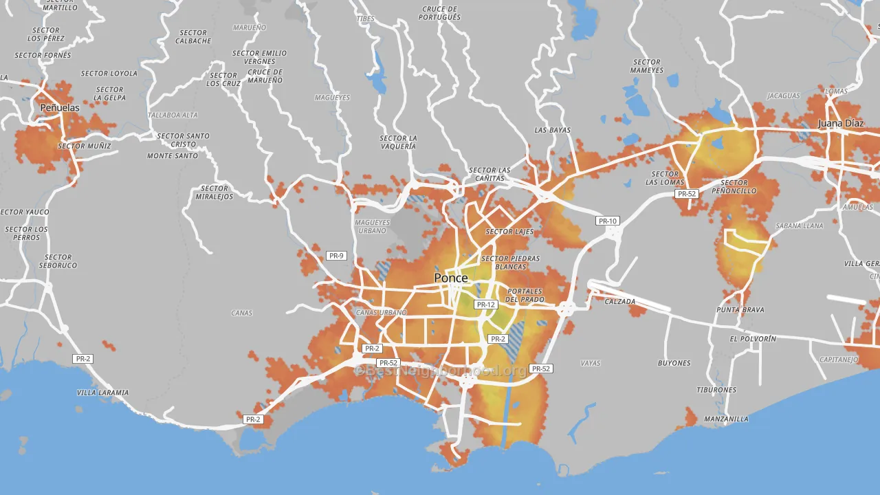 Bike Grade map of Ponce Municipio, PR