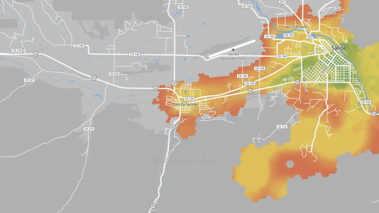 Bike Grade map of Poncha Springs, CO
