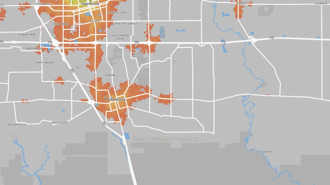 Bike Grade map of Ponchatoula, LA