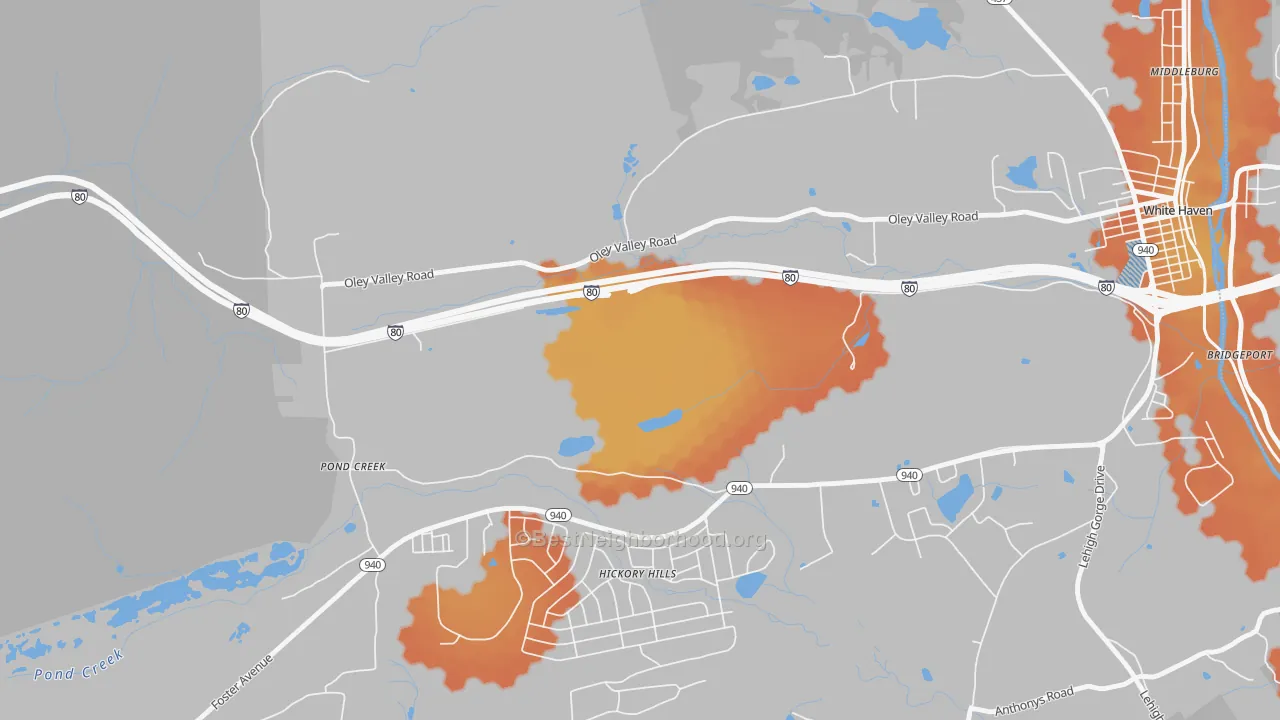 Bike Grade map of Pond Creek, PA
