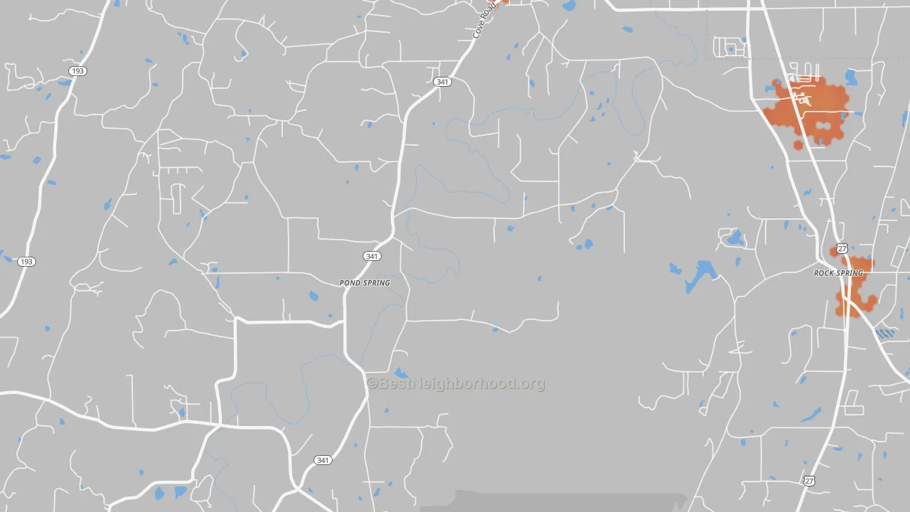 Bike Grade map of Pond Spring, GA