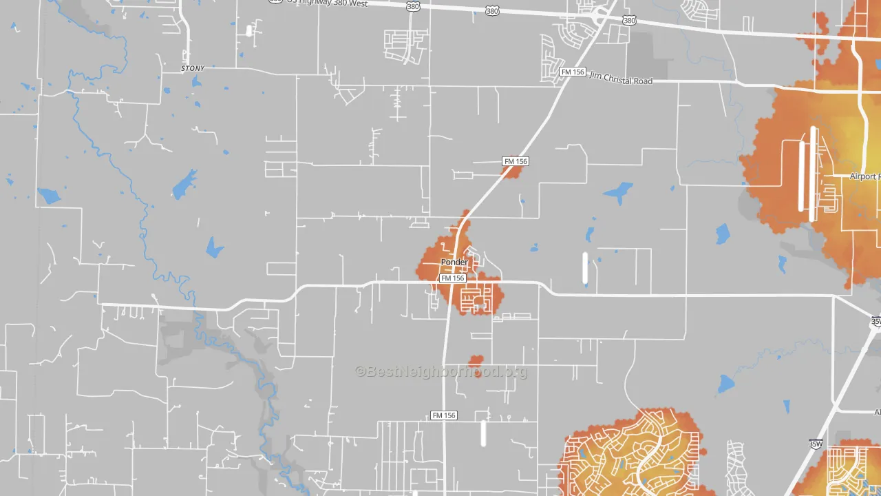 Bike Grade map of Ponder, TX