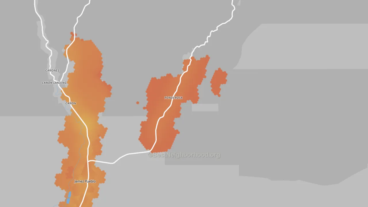 Bike Grade map of Ponderosa, NM