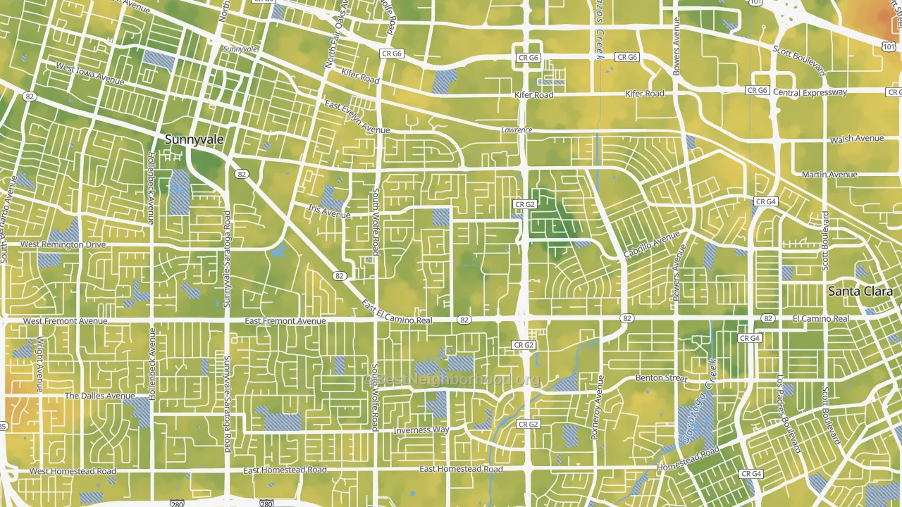 Bike Grade map of Ponderosa Park, Sunnyvale, CA
