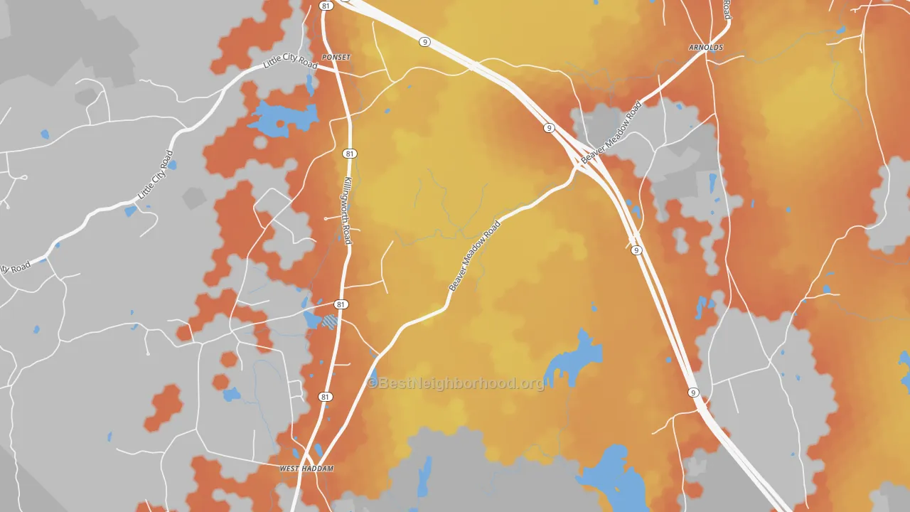 Bike Grade map of Ponset, CT