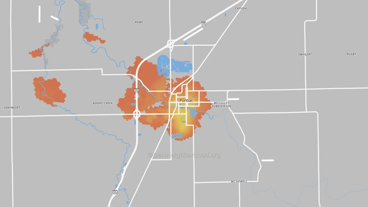Bike Grade map of Pontiac, IL