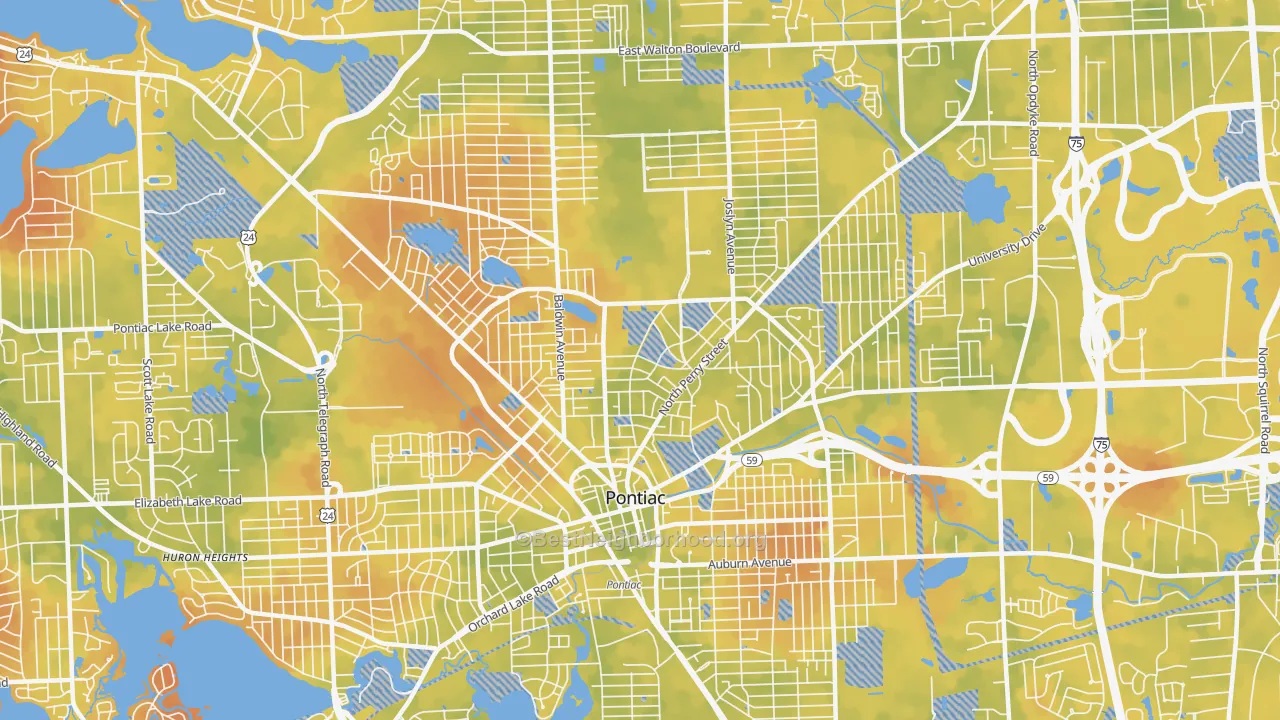 Bike Grade map of Pontiac, MI