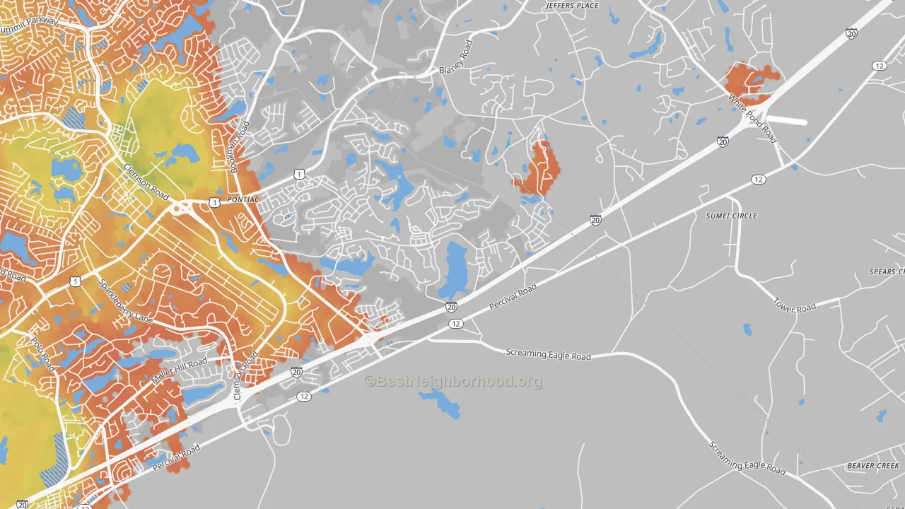 Bike Grade map of Pontiac, SC
