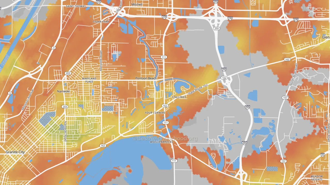 Bike Grade map of Pontoon Beach, IL