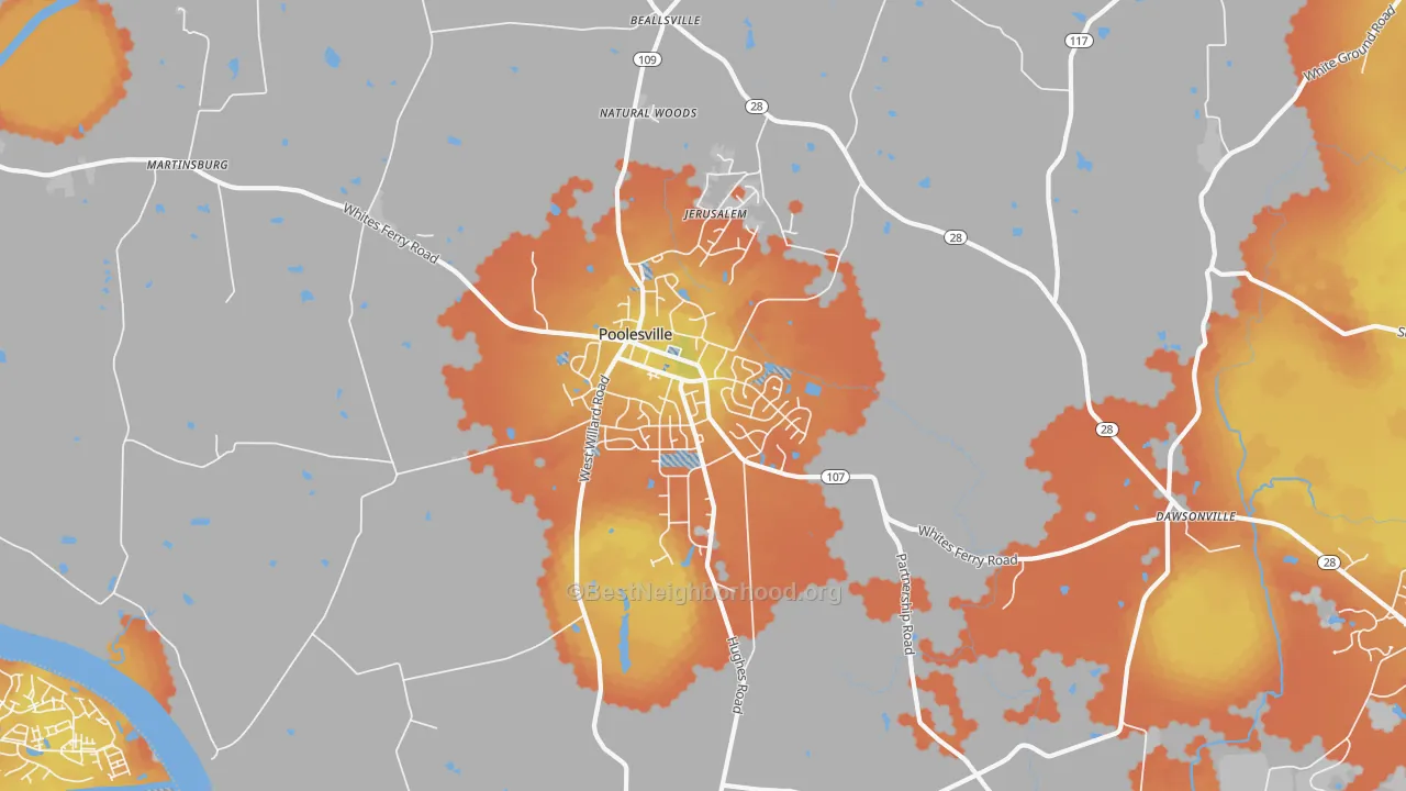 Bike Grade map of Poolesville, MD