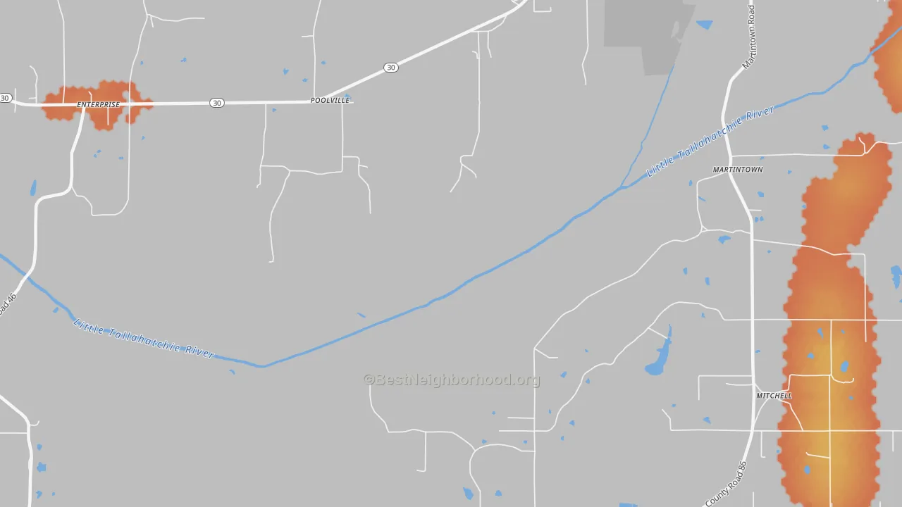 Bike Grade map of Poolville, MS