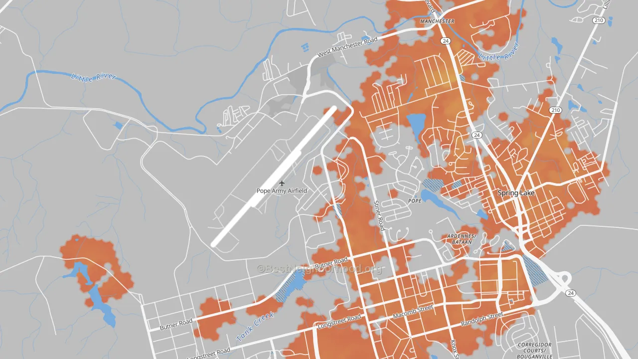 Bike Grade map of Pope Air Force Base, NC