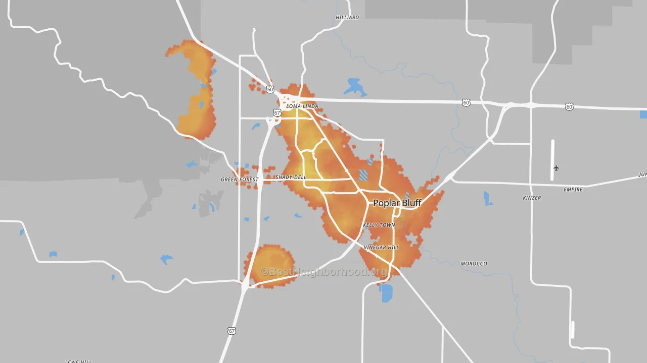 Bike Grade map of Poplar Bluff, MO