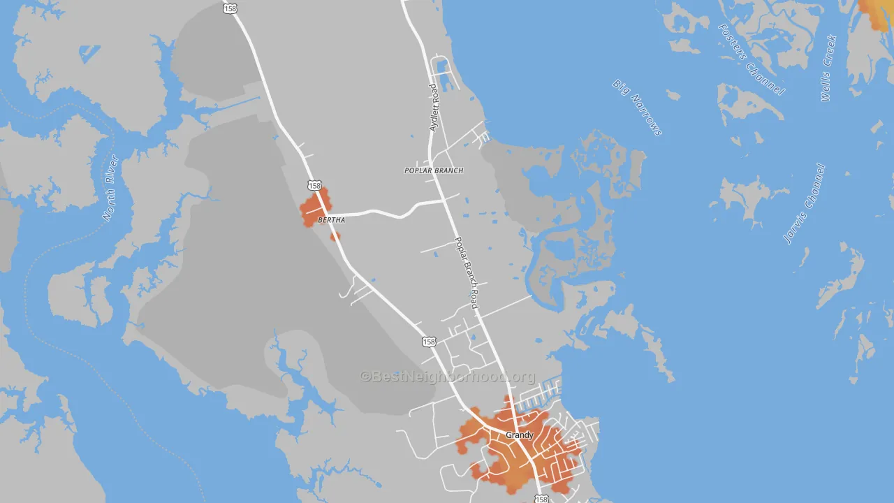 Bike Grade map of Poplar Branch, NC