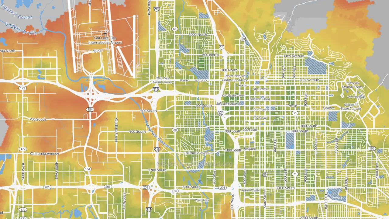Bike Grade map of Poplar Grove, Salt Lake City, UT