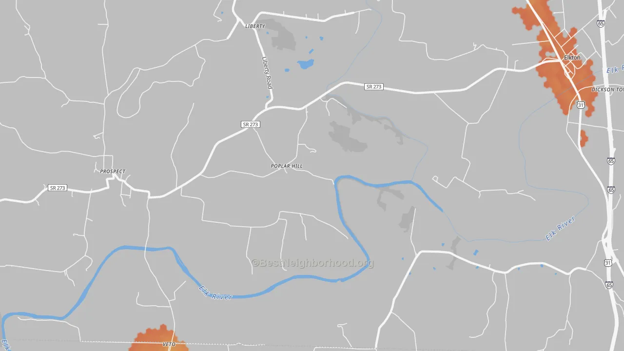 Bike Grade map of Poplar Hill, TN