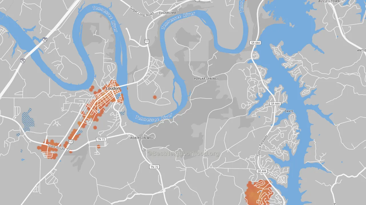 Bike Grade map of Poplar Springs, TN