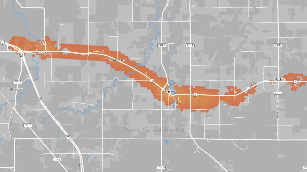 Bike Grade map of Poplar, WI