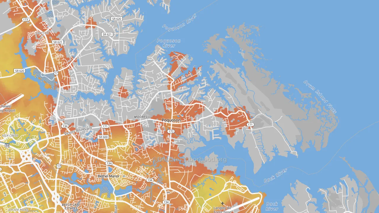 Bike Grade map of Poquoson City, VA