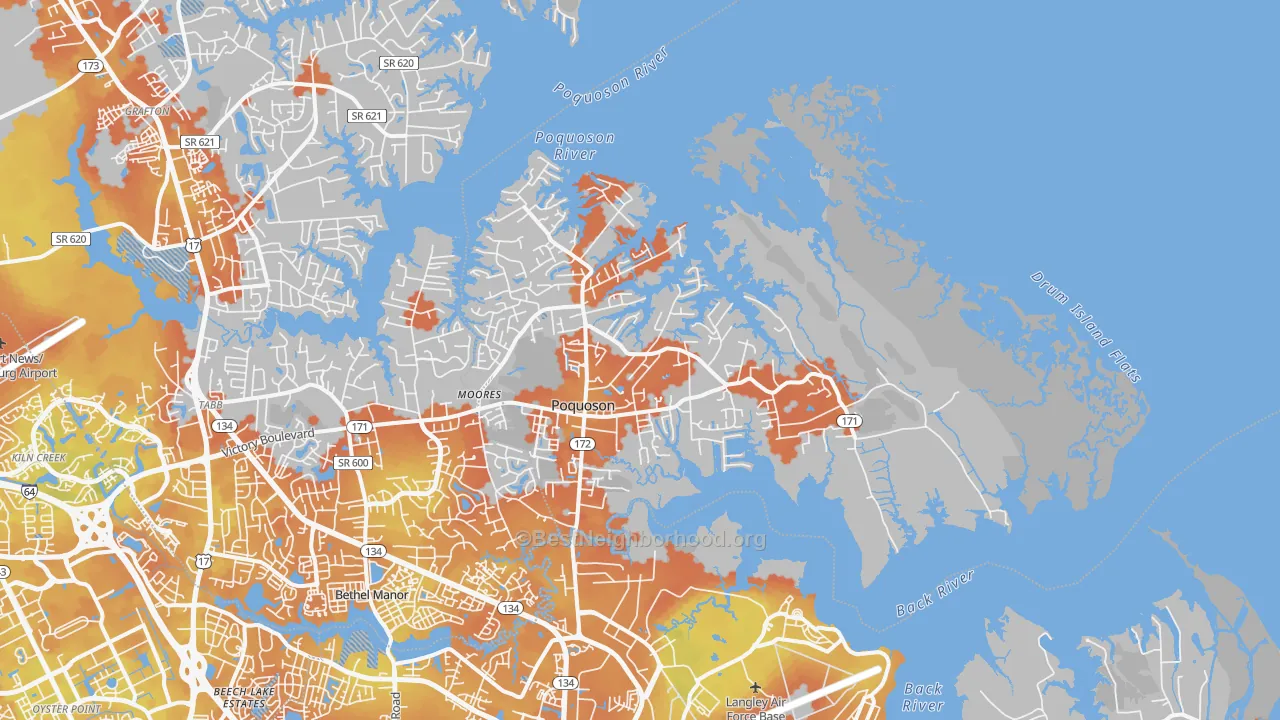 Bike Grade map of Poquoson, VA