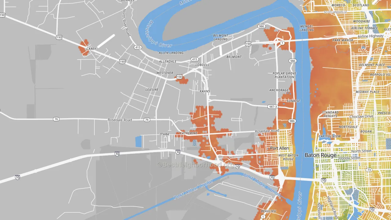 Bike Grade map of Port Allen, LA