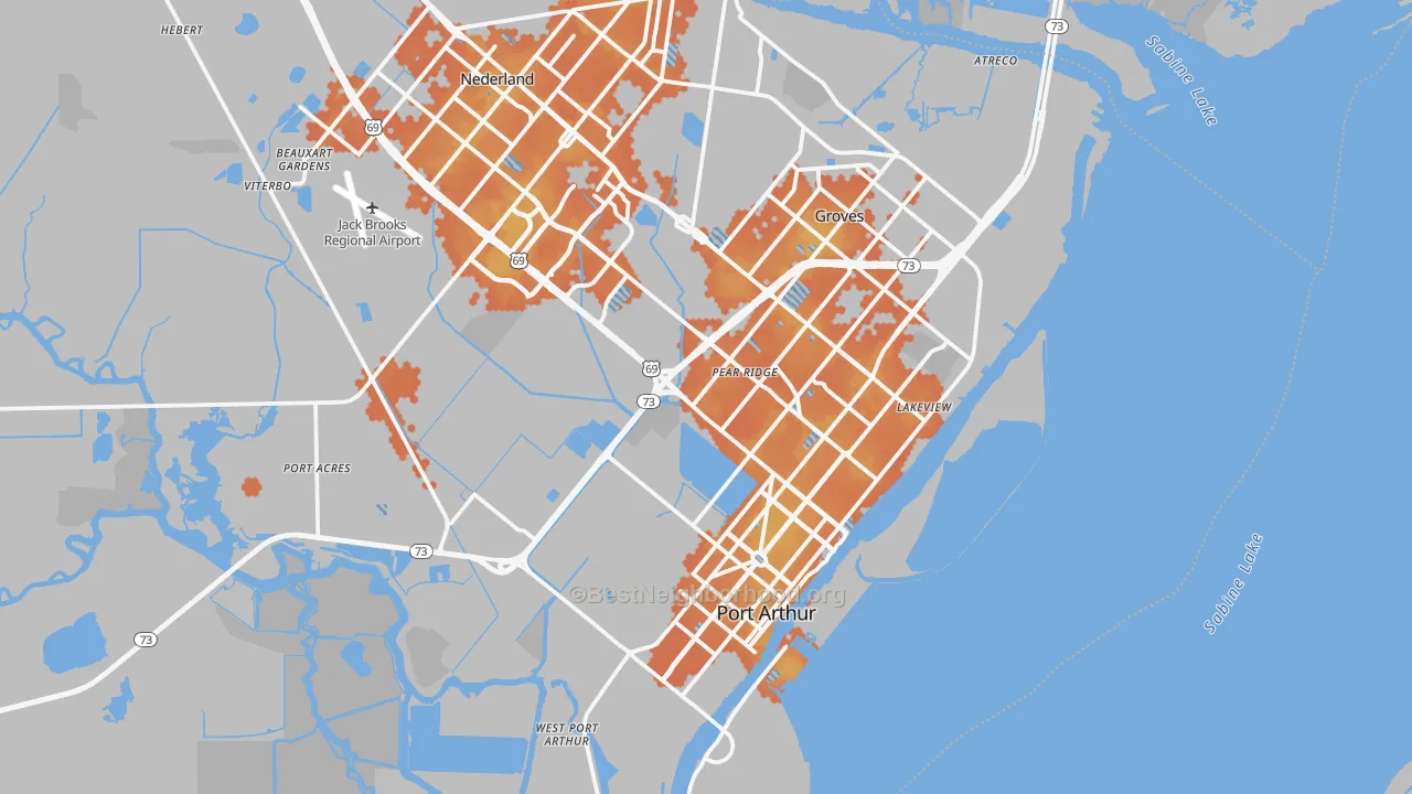Bike Grade map of Port Arthur, TX