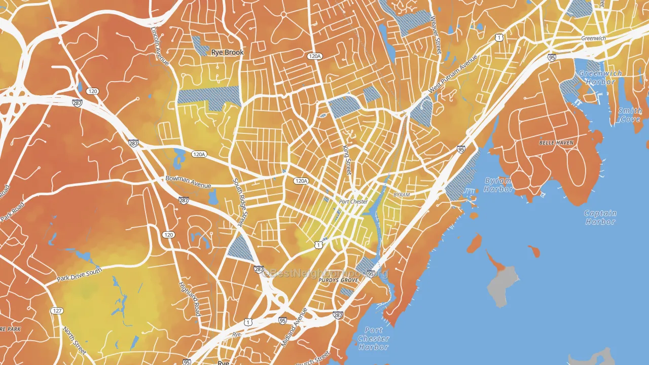 Bike Grade map of Port Chester, NY
