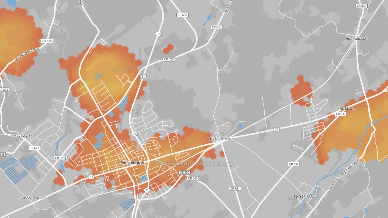 Bike Grade map of Port Colden, NJ