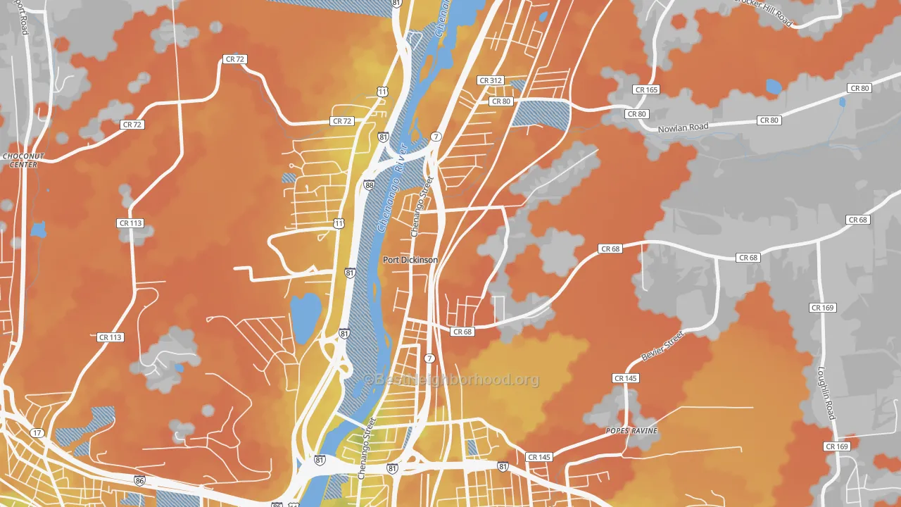 Bike Grade map of Port Dickinson, NY